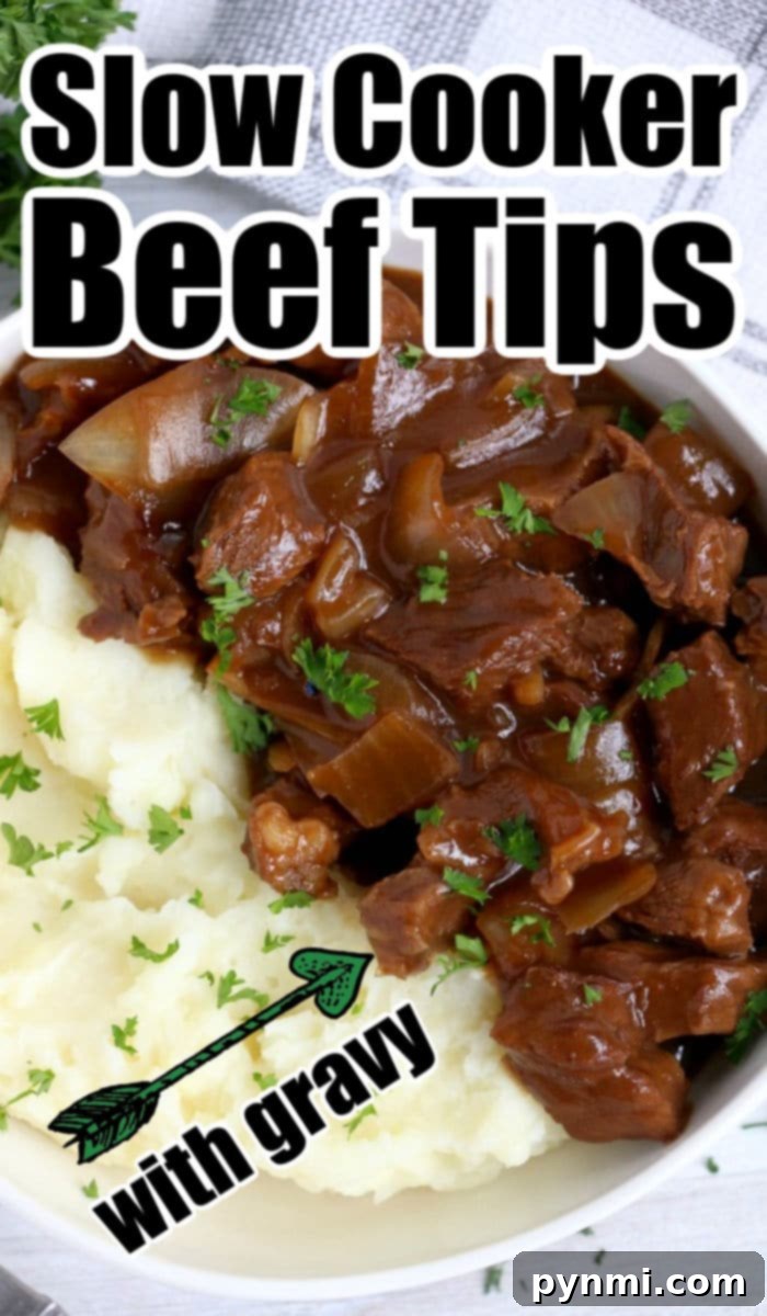 Finished Crockpot beef recipe served on a plate with gravy