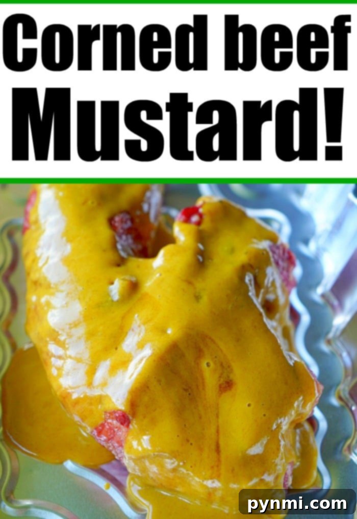 Zesty Mustard for Corned Beef 8 A close-up of corned beef mustard sauce in a bowl with a spoon