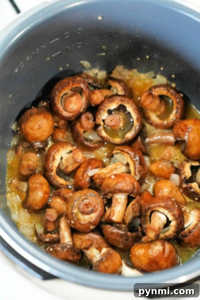 Easy Instant Pot Mushrooms 8 Cooked Instant Pot mushrooms, glistening and ready to eat