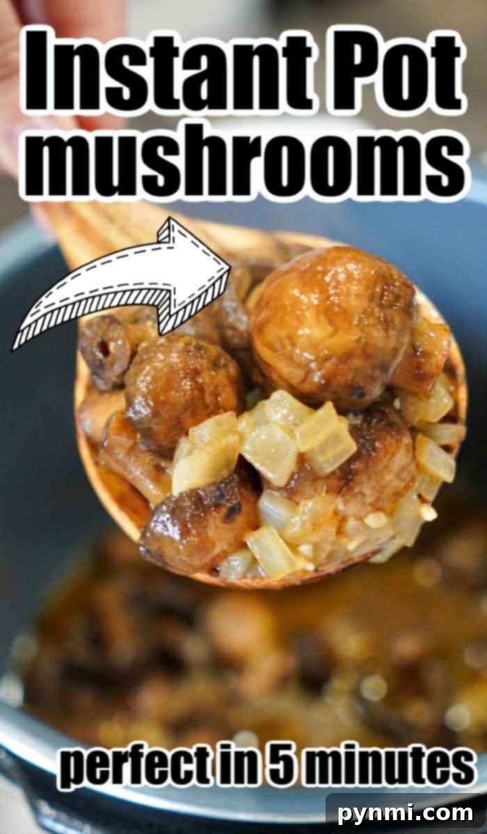 Easy Instant Pot Mushrooms 9 A large serving of the best Instant Pot mushrooms, garnished and ready