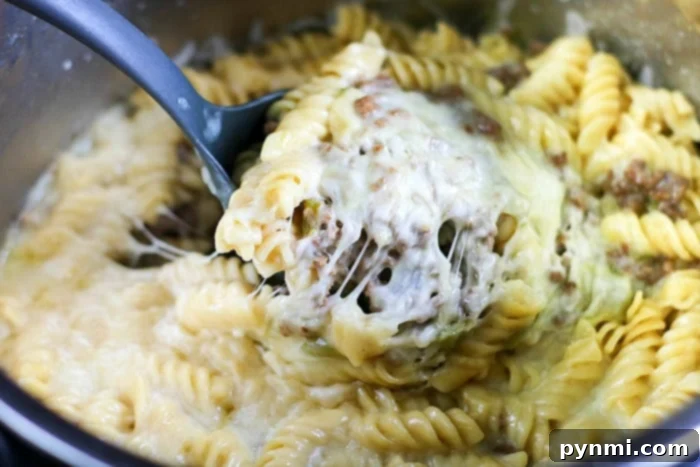 Instant Pot Philly Cheesesteak Pasta served in a bowl, ready to eat