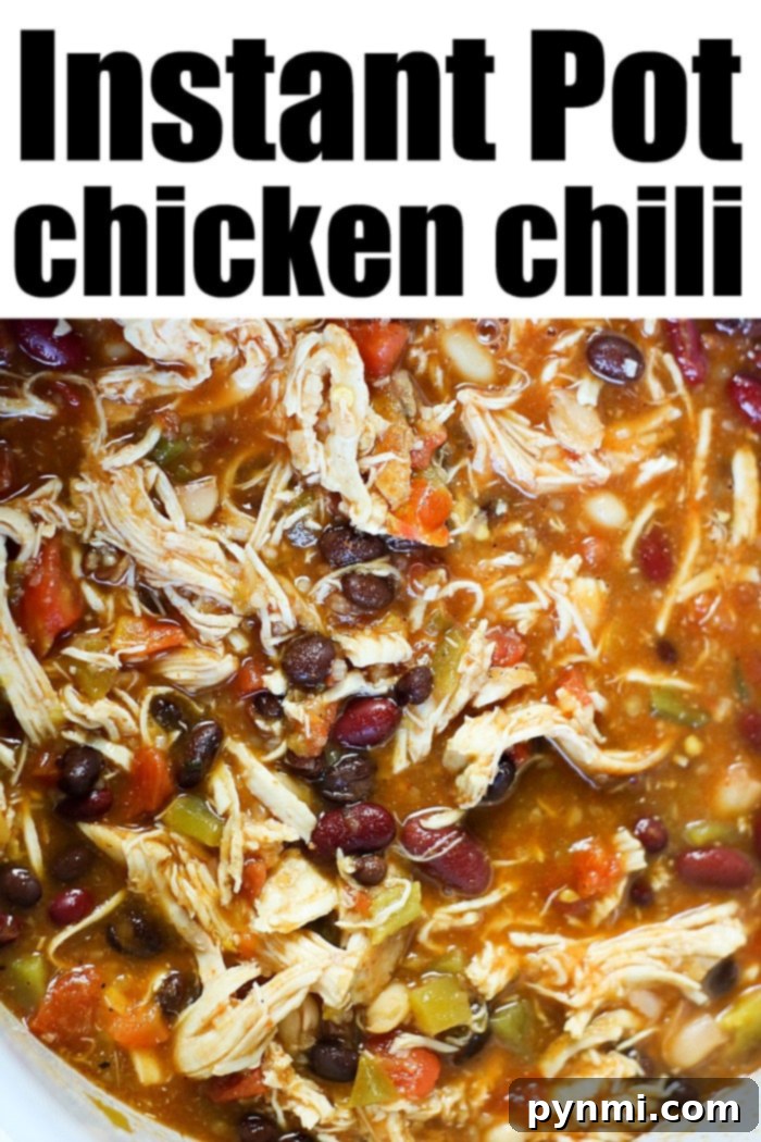 Hearty Instant Pot Chicken Chili 6 A large serving bowl of Instant Pot chicken chili, ready for sharing.