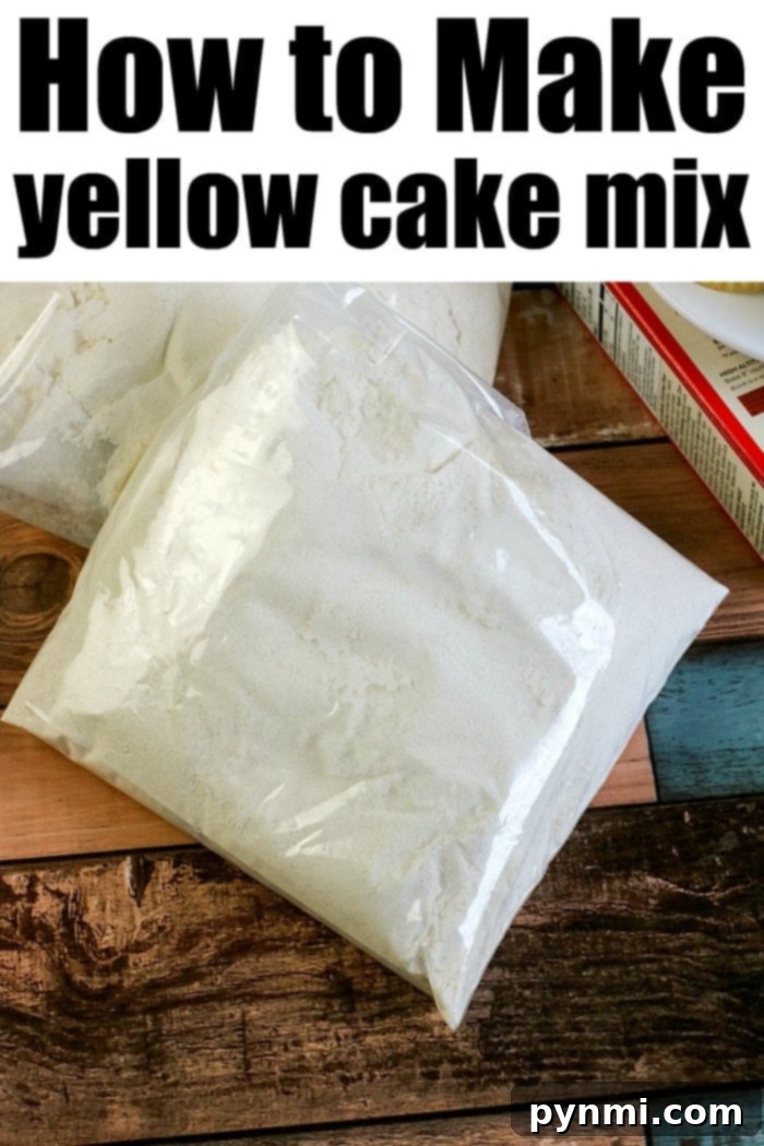 A bag of homemade yellow cake mix, demonstrating the variety of mixes you can prepare.