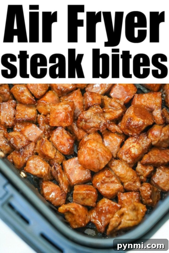 Juicy Air Fryer Steak Bites in Minutes 8 A close-up of delicious air fryer steak bites ready to eat.