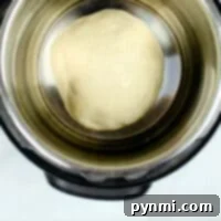 A ball of dough rests in a metal pot on a light background, showcasing the ideal setup for those learning how to proof dough in an Instant Pot.
