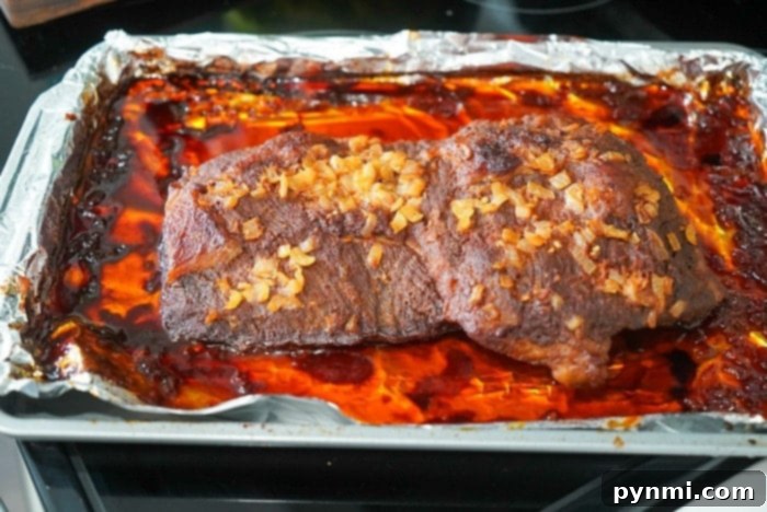 Petite Brisket 8 Sliced baked beef brisket, ready to be served
