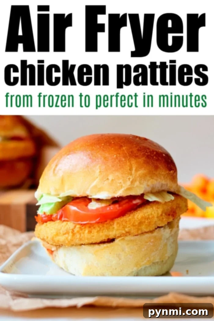 A close-up of a perfectly air-fried chicken patty, highlighting its golden, crispy texture and readiness for serving.