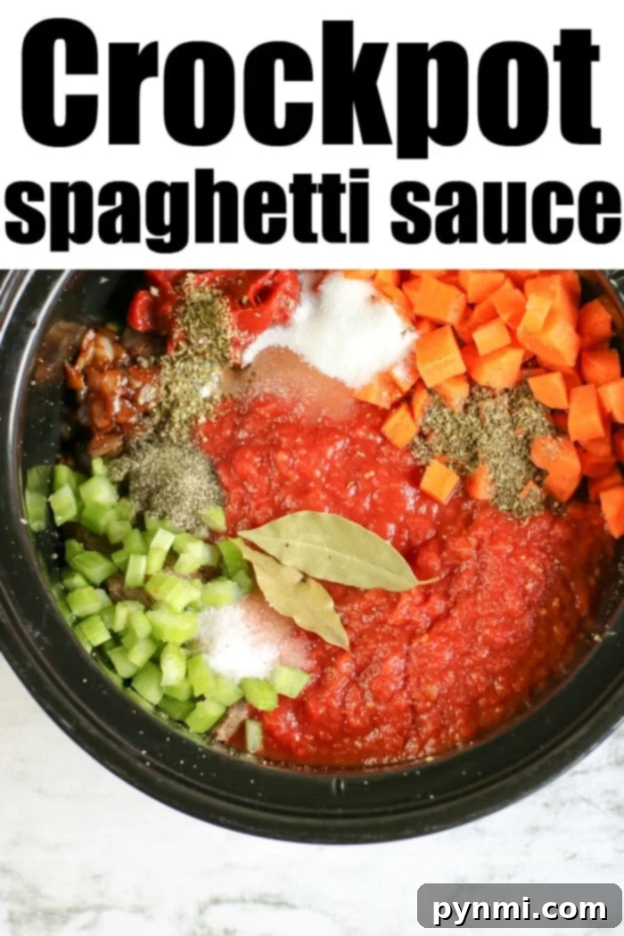 Effortless Slow Cooker Sunday Sauce 5 crockpot Spaghetti Sauce with a ladle serving shredded beef