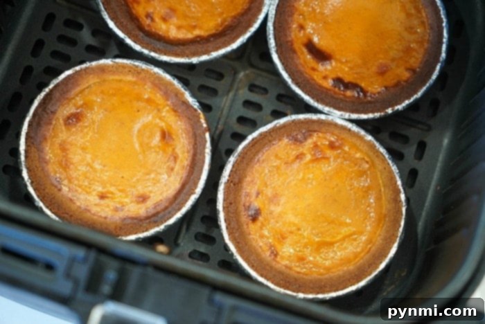 Easy Mini Pumpkin Pie Recipe 9 A collection of perfectly baked air fryer pumpkin pies, ready to be served and enjoyed.