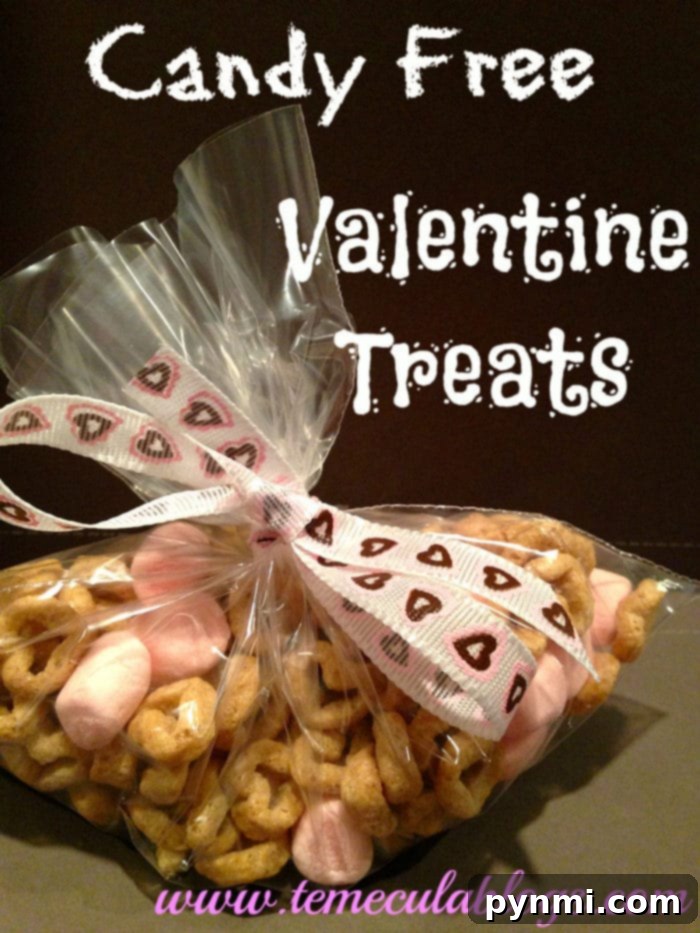Heart-shaped Quaker cereal packaged as a candy-free Valentine's Day treat for kids, with a cute printable tag.