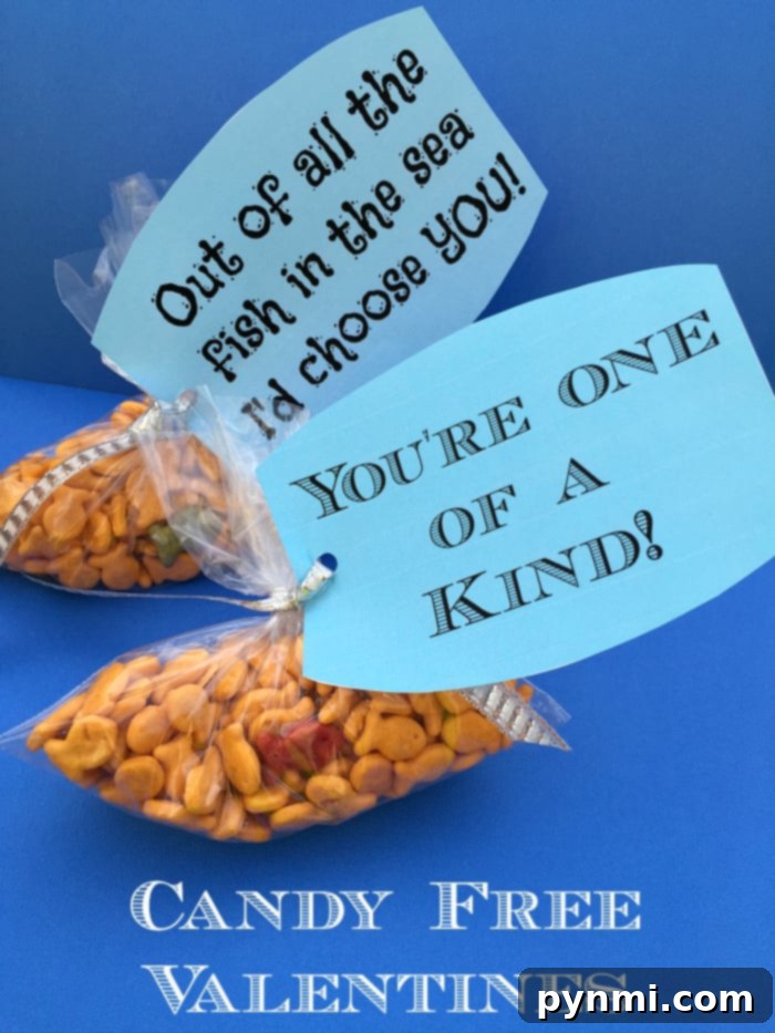 Assorted candy-free Valentine's Day ideas for kids, including pencils, highlighters, and small toys with creative printable tags.
