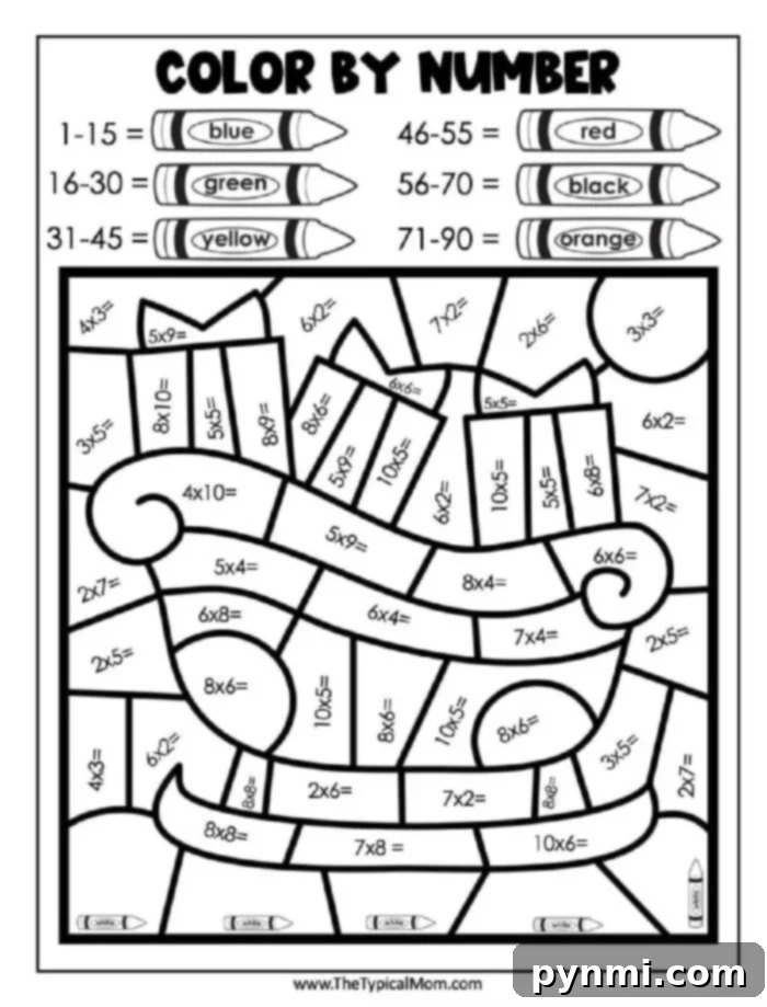A festive Christmas tree themed color by number worksheet, inviting children to use their creativity and follow the numerical code to reveal a vibrant image.