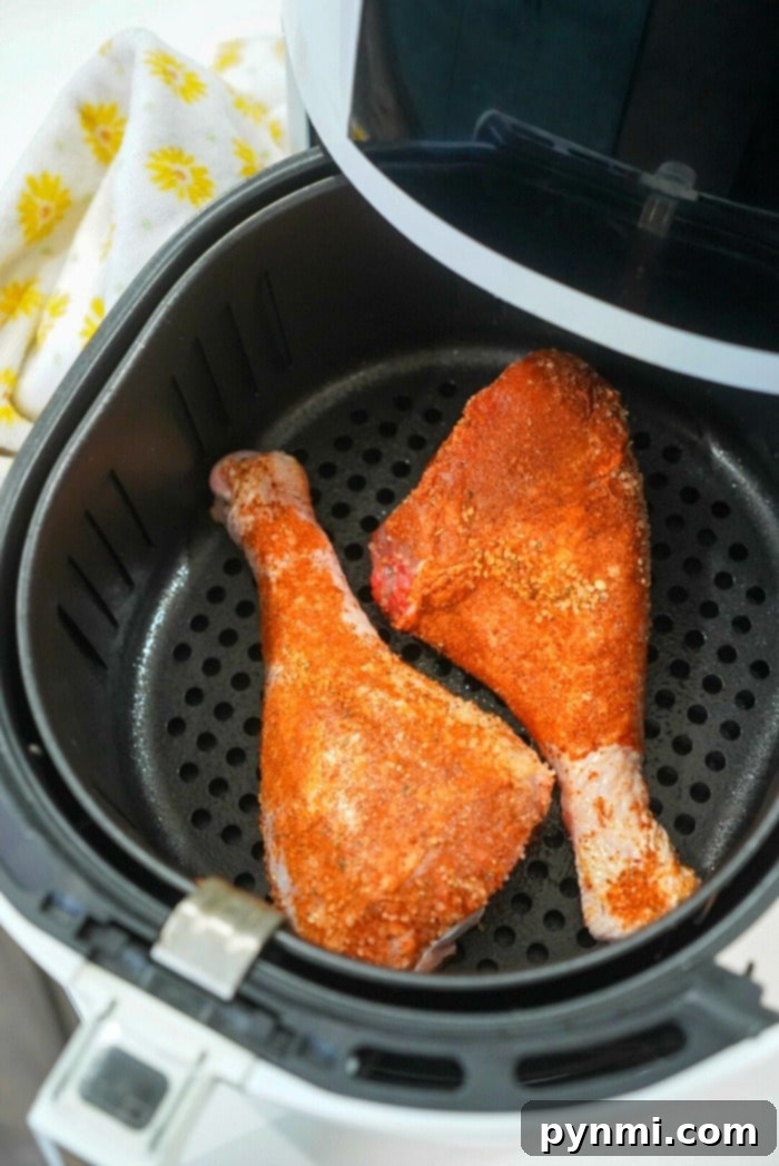 Crispy turkey legs perfectly cooked in an air fryer, golden brown and ready to eat