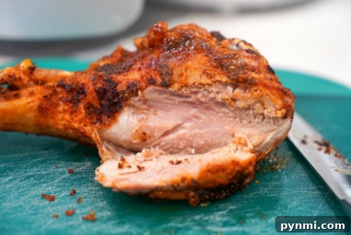 A perfectly cooked, juicy turkey leg ready to be enjoyed
