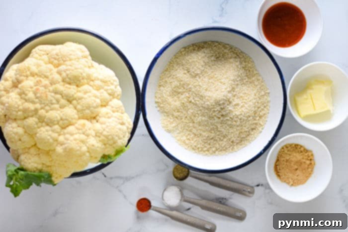 Panko Crusted Air Fryer Buffalo Cauliflower Wings 4 A bowl of fresh cauliflower florets, perfectly cut and dried, ready to be coated for air frying.