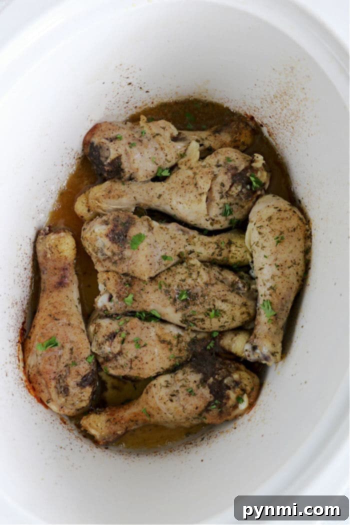 Fall-Off-The-Bone Slow Cooker Chicken Legs 6 Perfectly cooked slow cooker chicken legs, a delicious crockpot chicken recipe.