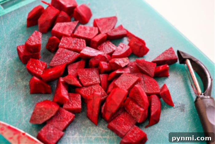 Sweet and Tender Air Fryer Beets 5 Close-up of diced red beets, ready for air frying