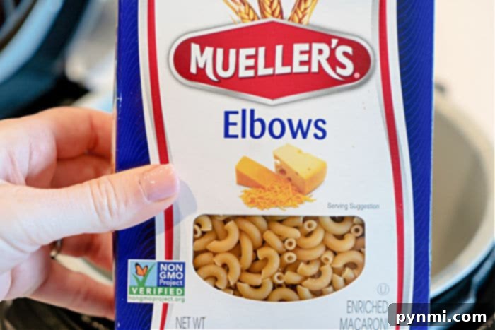Close-up of uncooked elbow macaroni pasta.