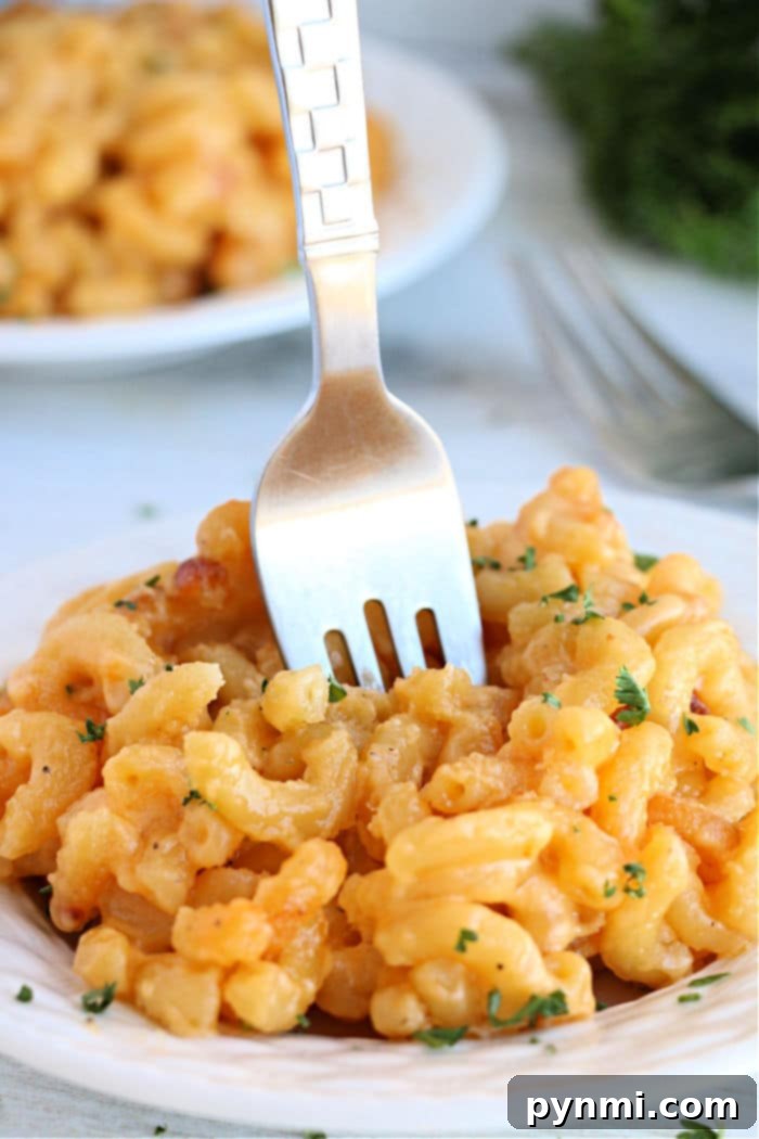 A serving of air fryer mac and cheese, ready to be enjoyed.