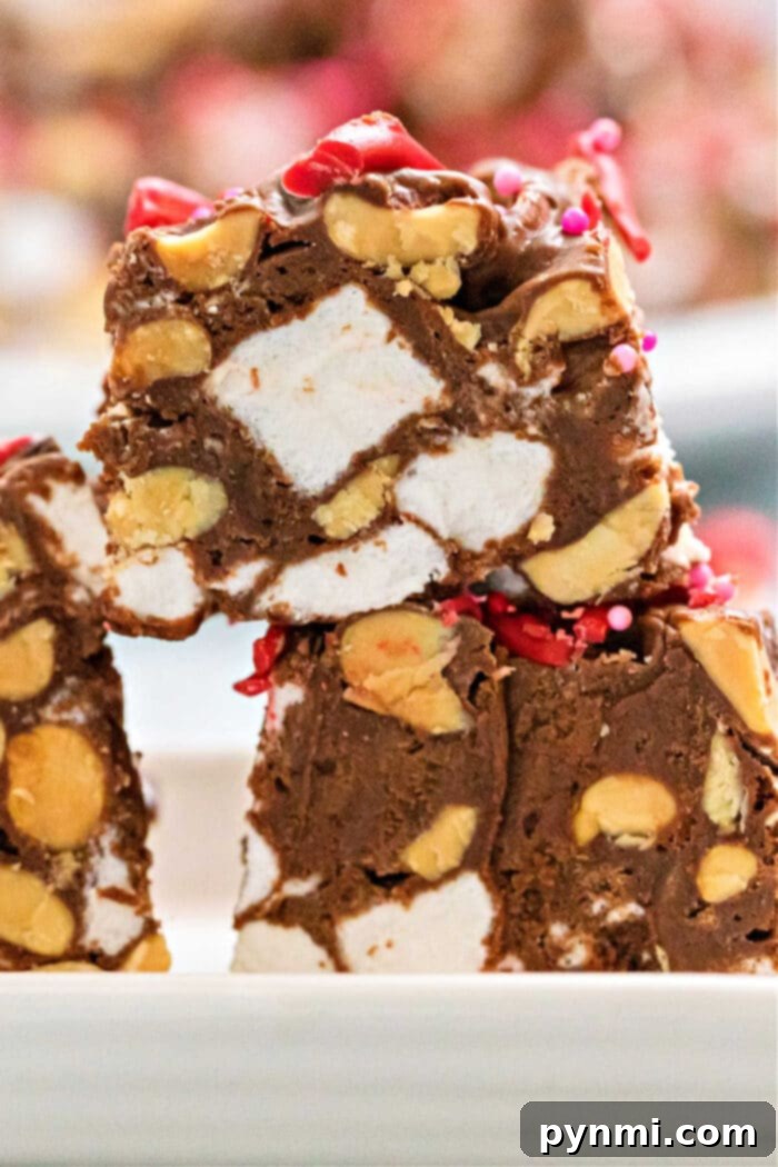 Delicious No-Bake Chocolate Marshmallow Squares with peanuts and marshmallows