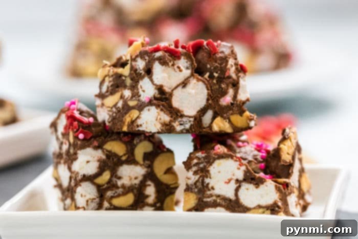 Close-up of a Rocky Road Candy Bar with sprinkles