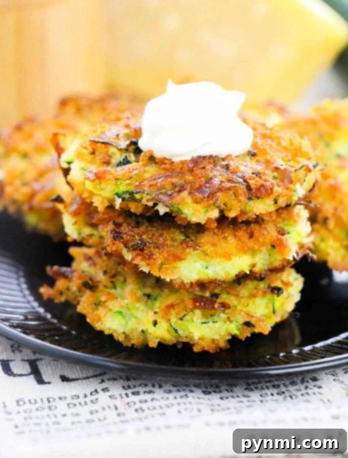 Crispy Air Fryer Zucchini Fritters on a plate