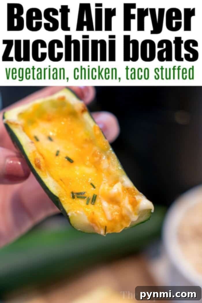 Crispy Air Fryer Zucchini Delights 6 Air fryer zucchini boats filled with ground meat and cheese, a hearty meal.