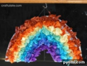 Handmade tissue paper rainbow mobile craft
