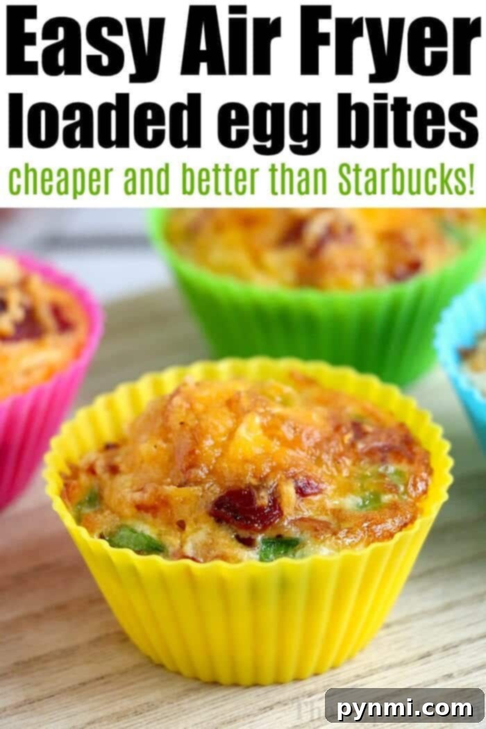 Beyond the Shell: A Guide to Eggs 4 Colorful silicone cups holding air fryer egg bites with vegetables rest on a wooden surface.