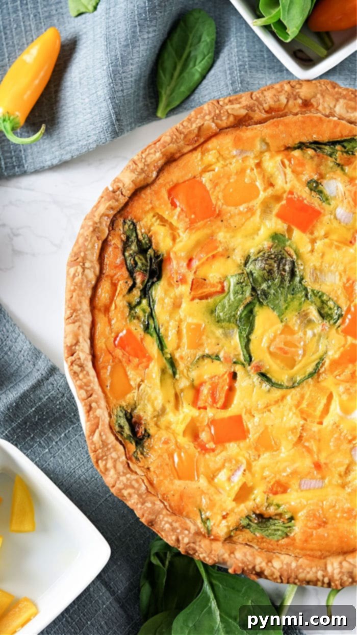 Vibrant Bell Pepper Breakfast Quiche 2 Breakfast Quiche Recipe with vibrant bell peppers and spinach
