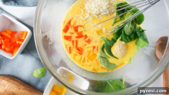 Vibrant Bell Pepper Breakfast Quiche 4 Bell pepper quiche baking in a pie dish
