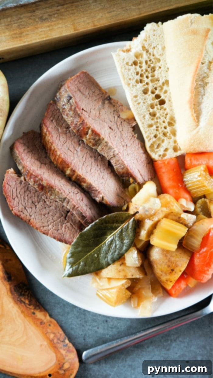 Slow Braised Dutch Oven Tri Tip 2 A delicious Dutch Oven Tri Tip roast, freshly cooked and ready to serve.