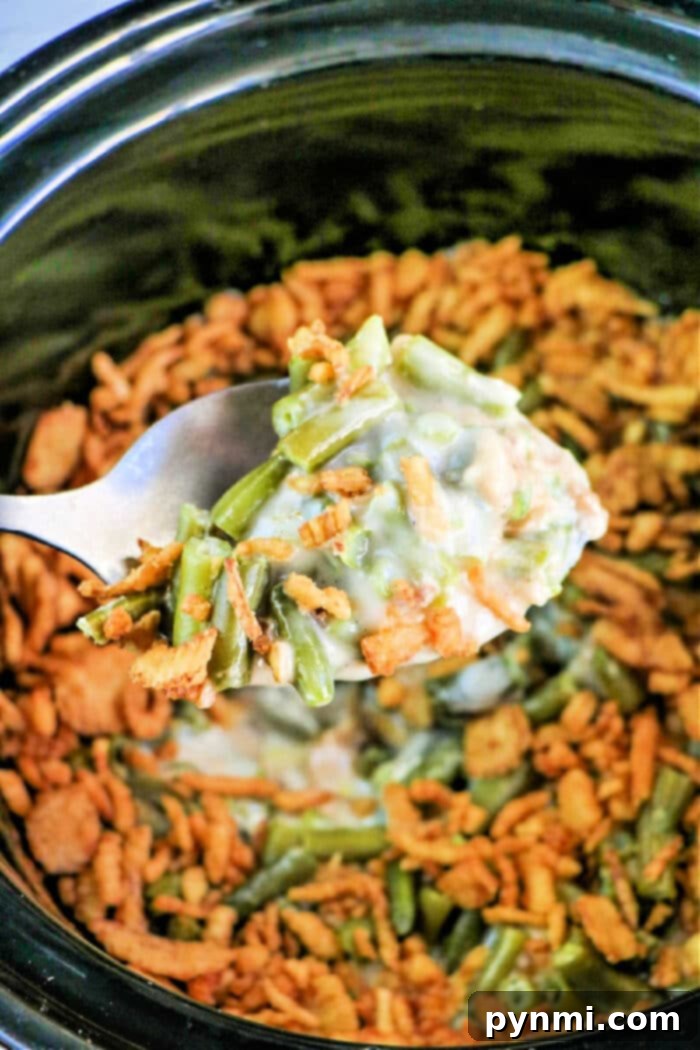 Savory Slow Cooker Green Bean Casserole with Crispy Onions