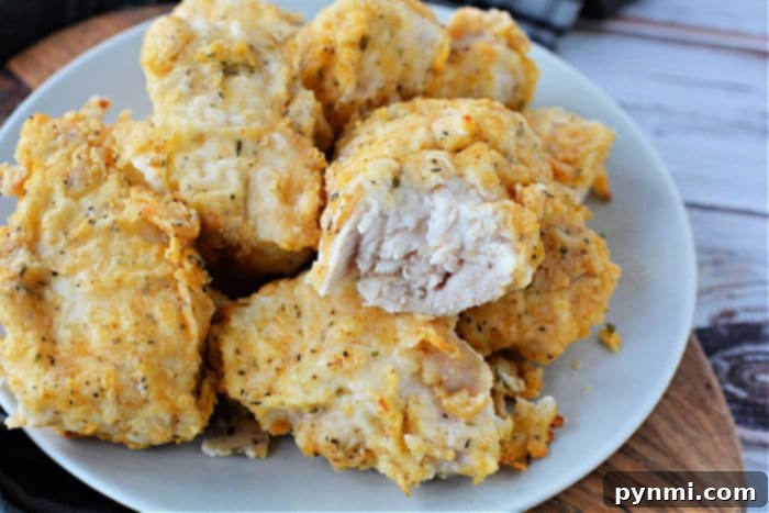 A serving of air fryer fried chicken with a light, crunchy coating, ready to be enjoyed.