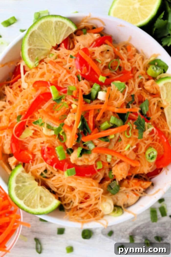 Speedy Instant Pot Pad Thai 9 Full bowl of Instant Pot Pad Thai with Chicken and garnishes