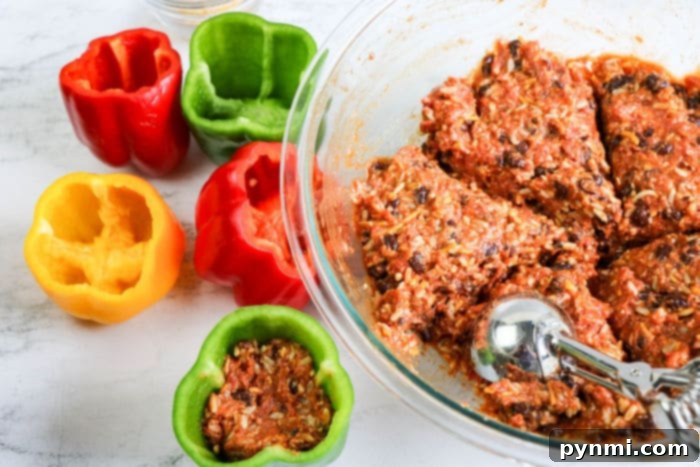 Effortless Slow Cooker Stuffed Bell Peppers 5 Crockpot stuffed peppers without rice, showcasing a meatier filling.