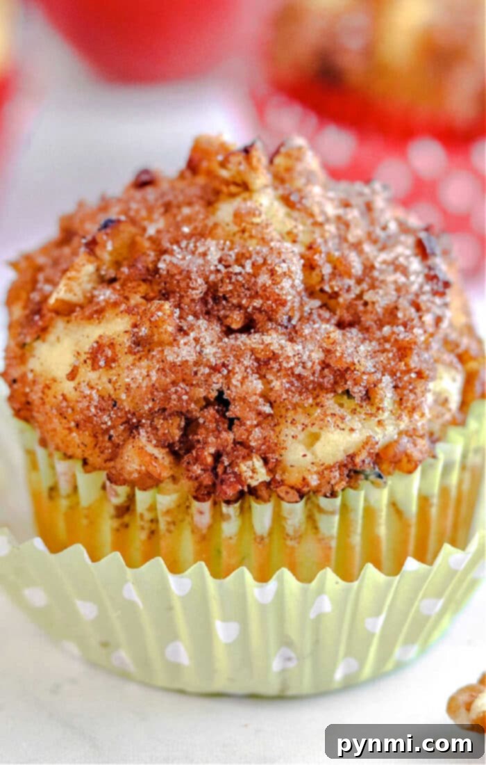 A single perfectly baked Apple Zucchini Muffin ready to be enjoyed