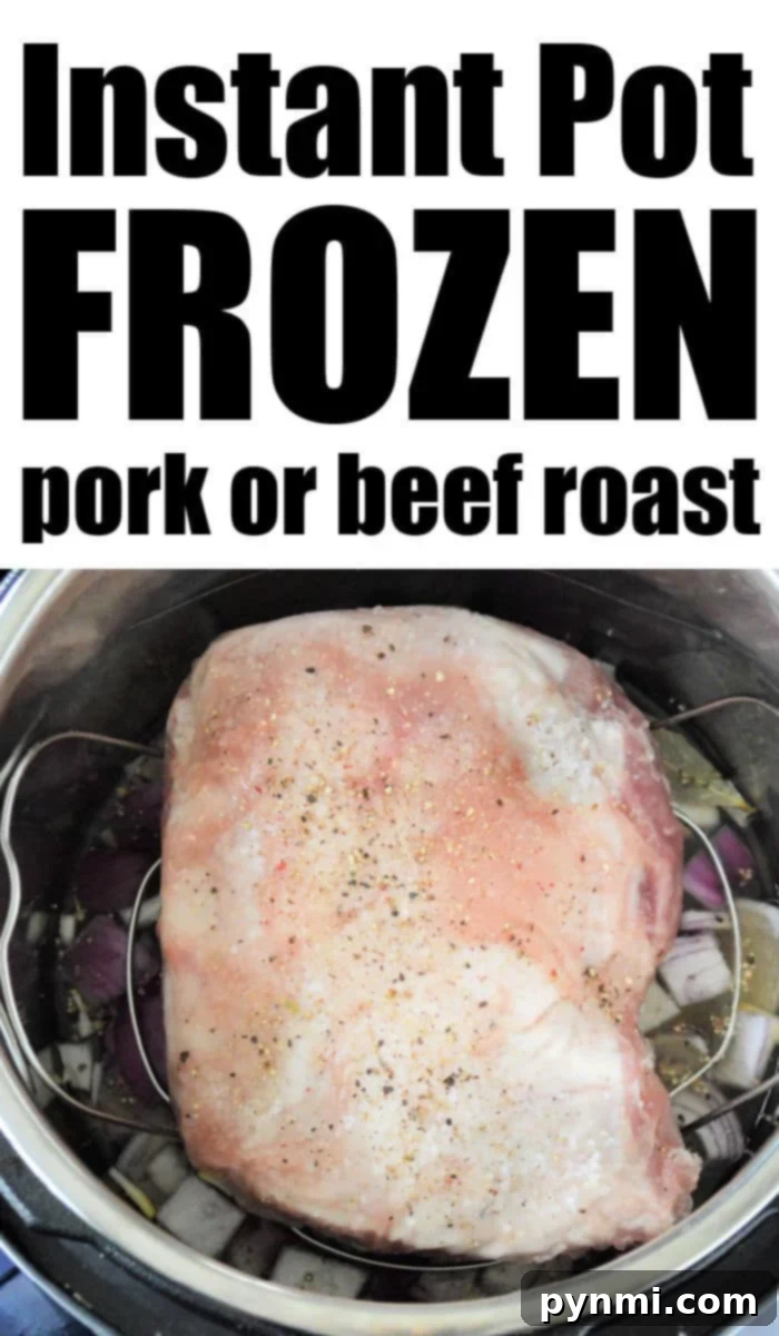 Ultimate No-Thaw Instant Pot Pork Roast 5 frozen pork roast in instant pot