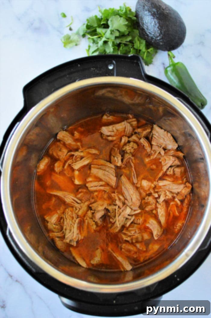 Smoky Pulled Pork Tacos 5 Pulled pork in an Instant Pot, ready to be served