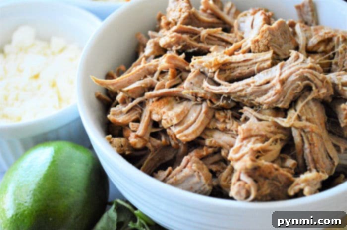 Smoky Pulled Pork Tacos 6 Deliciously shredded pulled pork, ready for serving