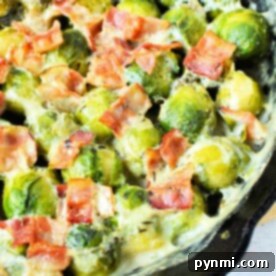 Perfect Pan-Seared Brussels Sprouts 7 Creamy Brussels sprouts with cream and crispy bacon sizzle in a cast iron skillet.
