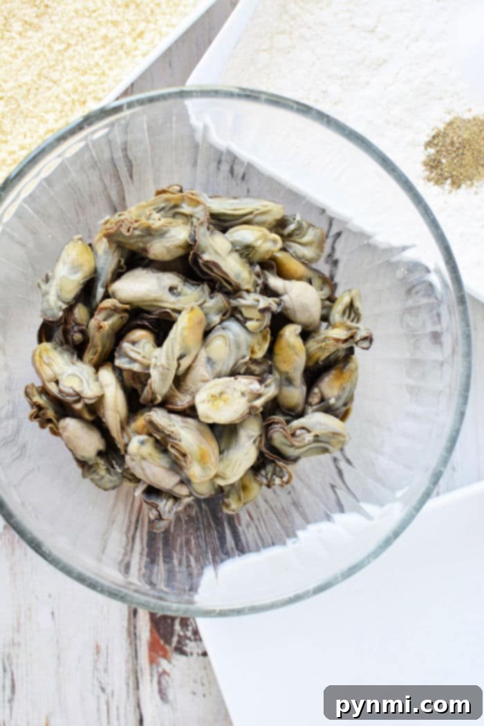 Crispy Air Fryer Oysters 4 Close-up of fresh oysters, showcasing their natural beauty before preparation.