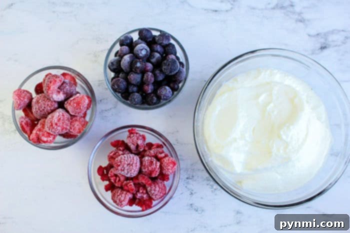 Step-by-step imagery demonstrating how to make popsicles with fresh and frozen fruit ingredients, showcasing simplicity and natural goodness.