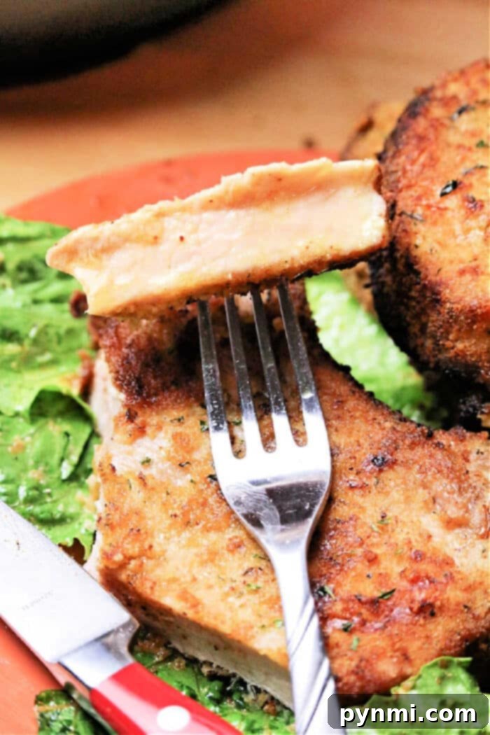 Crispy shake and bake air fryer pork chops ready to be served.