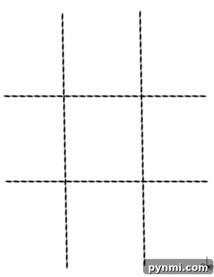 Printable Spooky Halloween Treasure Hunt 3 A simple tic-tac-toe grid with black dashed lines on a white background, perfect for a printable Halloween scavenger hunt. A small spider illustration creeps in the bottom right corner, adding a festive touch.