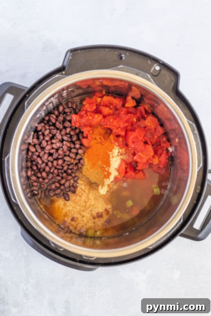 Delicious Instant Pot Black Beans and Rice 6 Pressure cooker Black Beans and Rice ready to serve, a convenient and delicious meal