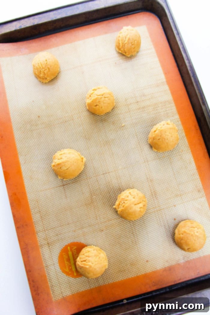 Effortless 4-Ingredient Peanut Butter Delights 4 Eight of the best ever peanut butter cookies, in dough form, rest patiently on a baking tray lined with a silicone mat.