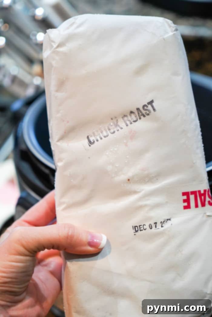 Effortless Instant Pot Frozen Chuck Roast 3 Organically wrapped chuck roast, demonstrating optimal freezing for pressure cooking.