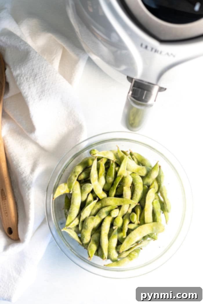Crispy Air-Fried Edamame 3 Delicious air fryer soy beans ready to eat