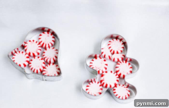 Peppermint's Sweet Dissolve 4 Assorted homemade Christmas ornaments made from melted peppermint candy, including a star and a gingerbread man, showcasing the creative possibilities of homemade christmas ornaments.